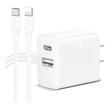 Cargador 20w Salida Dual Carga Rápida Y Cable Compatible Con iPhone 11/12/13/14, Cubo Compatible Con Samsung/motorola/oppo 1hora Gar163 Color Blanco