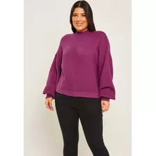 Blusa De Trico Feminina Punhos E Manga Balão - Fúcsia