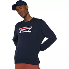 Suéter Tommy Jeans C-neck Graphic Flag Sweater Azul Marinho