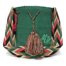 Mochila Wayuu Unicolor Verde Olivo Grande Original