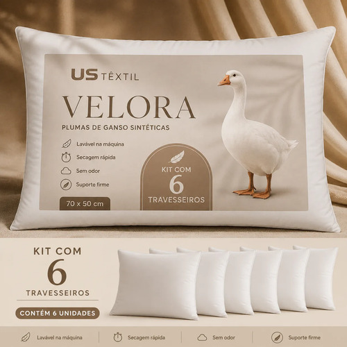 Kit 6 Travesseiros Pluma Sintética 70x50 Cm Branco