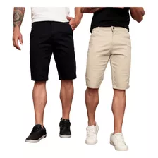 Kit 2 Bermudas Sarja Masculina Sport Fino Com Elastano