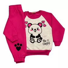 Conjunto Moletom Bebê Inverno Estampado Menina P M G