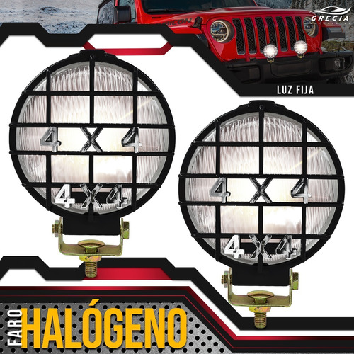 Par Faros Auxiliares 4x4 Redondo Rejilla Halgeno Universal Foto 7