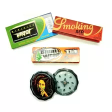 Combo Grinder Negro + 3 Cajas Cueros Rolling Papers Surtidos