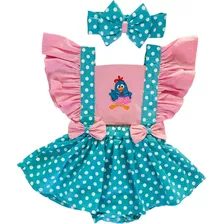 Jardineira Romper Body Mesversario Galinha Pintadinha Baby