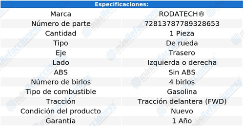 Maza Rueda Trasera Izq/der S/abs Geo Prizm L4 1.6l Fwd 93-97 Foto 5