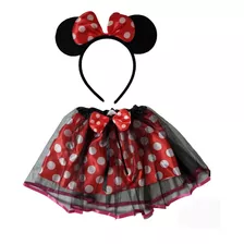 Disfraz Tutú Falda Minnie Con Lunares + Diadema 