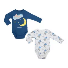 Set 2 Piezas Bodys Manga Larga Bambino Oso Celeste