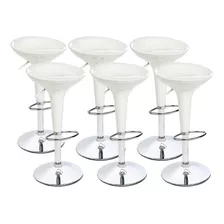 Banqueta Tulipa Lótus Cozinha Bar Base Giratória Kit 06 Unid Cor Branco