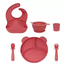 Kit Alimentación Bebe Niño Vajilla En Silicona Plato Babero