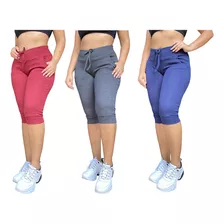 Kit 3 Calça Corsário Feminina Cintura Alta Com Elastano