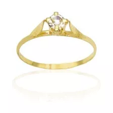 Anel Solitário Feminino Pedra Zirconia Folheado A Ouro 18k