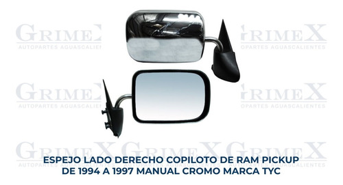 Espejo Ram Pickup 1994-94-1995-1996-1997-97 Manual Cromo Ore Foto 10