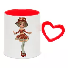 Caneca Coração Vermelho Menina Boneca Fofa Chapeu Em Pe