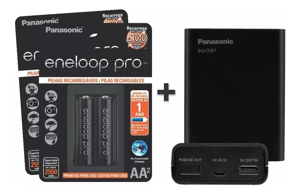 Kit Carregador Panasonic Eneloop Pro Bq-cc87 + 4 Pilhas Aa 