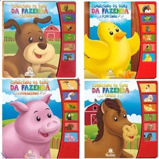 Kit Com 4 Livros Sonoros Infantis - Blu Editora - Conhecendo Os Sons Da Fazenda E Da Floresta: Cachorro / Cachorrinho - Pintinho - Porco / Porquinho - Cavalo / Cavalinho