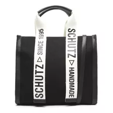 Bolsa Tote Livia Schutz Bolsa Tote Lívia Lona Preta Design Liso De Lona Preta Com Alça De Ombro Bege Alças De Cor Bege Com Preto