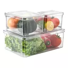 Organizador Refrigerador Cocina Set 3 Contenedores Con Tapa