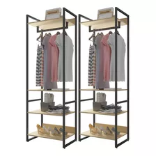 Kit 2 Closets Guarda Roupa Industrial 210x70cm Blind Nature