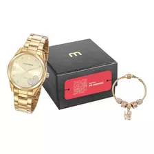 Kit Relógio Dourado Feminino Mondaine 99576lpmvde1k2