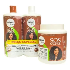 Kit Shampoo Condicionador Creme Pentear Sos Cacho Salon Line