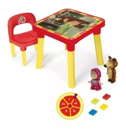 Mesa Masha E O Urso Infantil Didatica + Cadeira + 2 Boneco