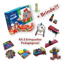 Kit Bloco Engenheiro + Brinquedo Pedagógico Madeira + Brinde