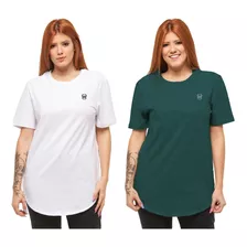 Kit 02 Camisetas Feminina Plus Size Oversized Longline Wooks