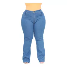 Calça Feminina Plus Size Jeans Elastano Flare Cintura Alta 