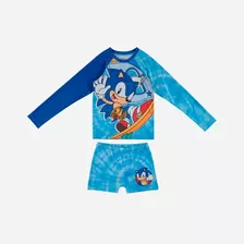 Conjunto De Baño Para Niño, Manga Larga Azul De Sonic Mic