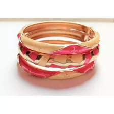 Pulseras Chapa De Oro 3 Pzas. Rosa Con Beige