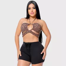 Conjunto Short E Cropeed Cruzado Decote Ajustavel Com Bojo 