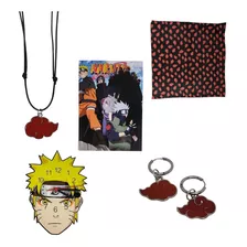 Kit Colar Brinco Lenço Akatsuki + 2 Brindes Naruto 