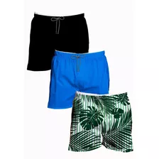 Kit 3 Bermudas Florida Estampada Shorts Masculina Liso Verão