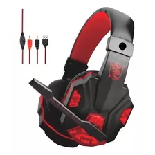 Fone Gamer Headset Preto Luz Led Vermelho Usb/p3 Pc/ps3/ps4