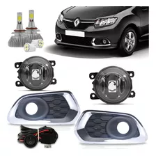 Kit Farol Milha Logan Sandero 2014 2015 2016 17 18 19 + Led