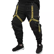 Calça Jogger Feminina Preta New Combat Tracks Amarela