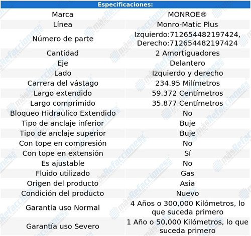 Par Amortiguadores Delanteros Monro-matic Plus W100 84-89 Foto 3