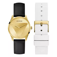 Reloj Para Mujer Guess Flash Correa Dorado/negro Bisel Oro/rosa Fondo Beige