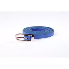 Cinto Fino Em Poliuretano Azul Com Metal C100-105 Cm