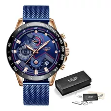 Reloj Hombre Lujo Cuarzo Cronografo Luminoso Acero Inoxidabl Color De La Correa Azul