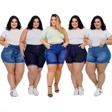 Kit 5 Short Jeans Feminino Atacado Plus Size Lycra Cós Alto