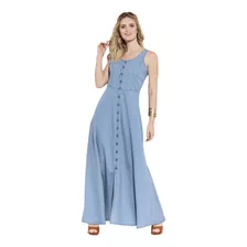 Vestido Jeans Longo Regata Com Botões Plus Size Evangélico 