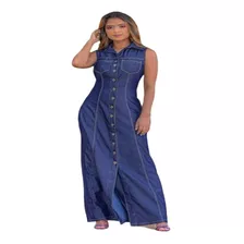 Vestido Feminino Jeans Cinturado Botões Camisão Tendência