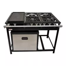 Fogão Industrial De Chão Cristal Aço Economy 4 Bocas Com Forno E Chapa A Gás 4 Queimadores Preto Porta Cega 87l