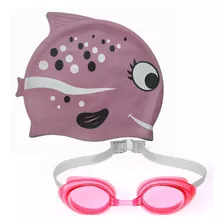 Set Gorro Natación Pez Silicona Niños + Gafas Ajustables