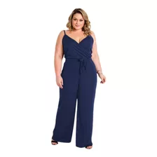 Macacão Roupas Femininas Plus Size Com Alças E Amarração