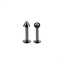 Piercing Labret Preto Bolinha E Spike Tragus Hélix Kit Com 2