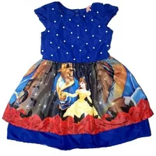 Vestido Temático A Bela E A Fera Pérola Infantil Festa Luxo